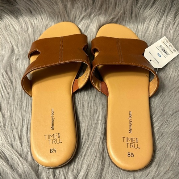 Time And Tru Sandals Womens Size 8 1/2 Brown Slip On Open Toe Shoes New - Picture 5 of 7